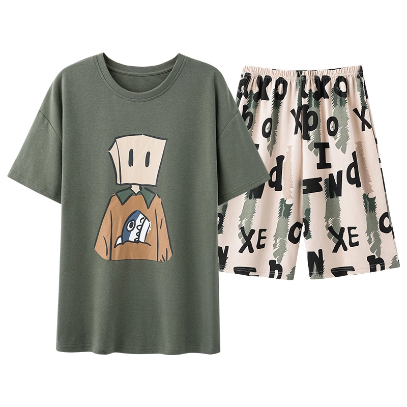 俏霓桐 时尚可爱卡通简约休闲舒适亲肤家居服可外穿夏季睡衣套装 男款 图色