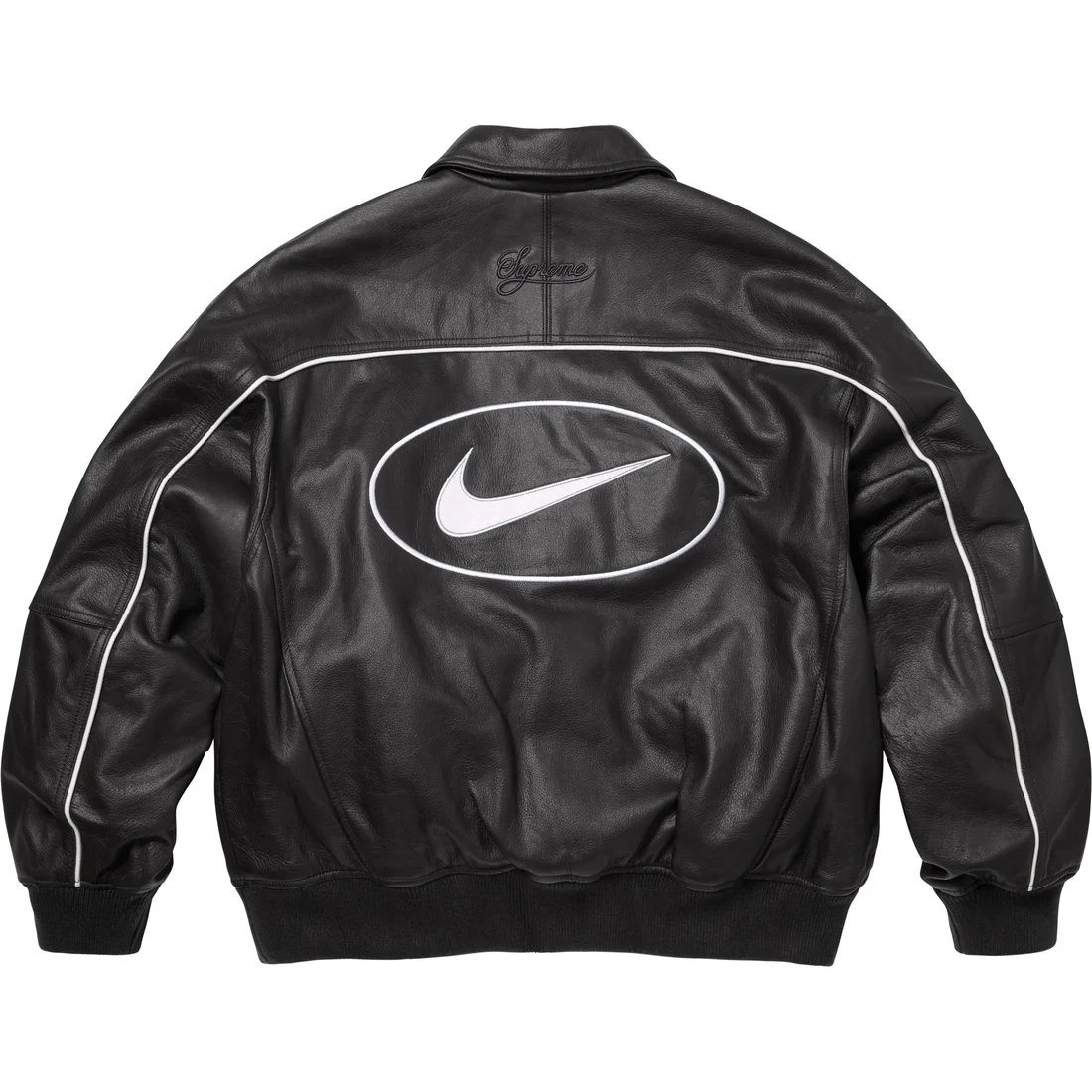 Supreme x Nike SS25 WEEK4 Leather Varsity Jacket logo