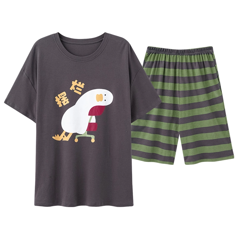 俏霓桐 时尚可爱卡通休闲简约条纹舒适家居服可外穿夏季睡衣套装 男款 图色