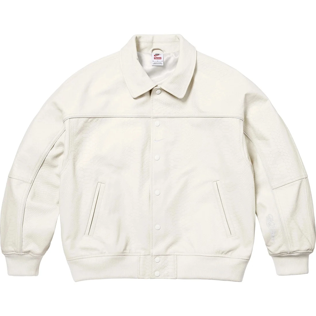 Supreme x Nike SS25 WEEK4 Leather Varsity Jacket logo