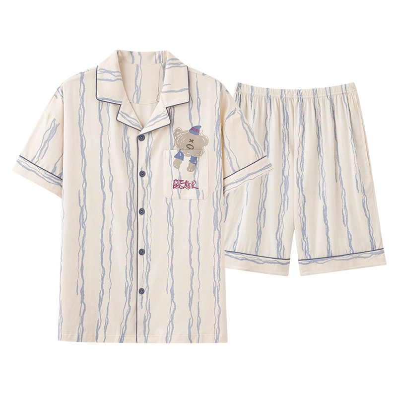 俏霓桐 可爱简约卡通休闲运动舒适亲肤家居服可外穿睡衣套装 男款 图色