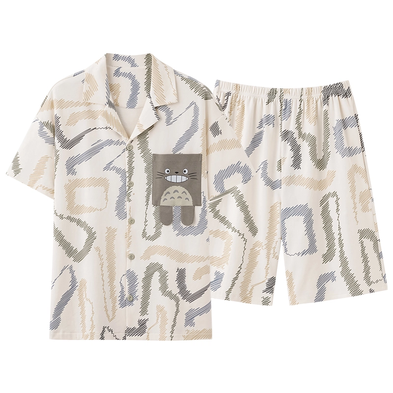 俏霓桐 可爱时尚卡通休闲简约舒适亲肤家居服可外穿睡衣套装 男款 图色