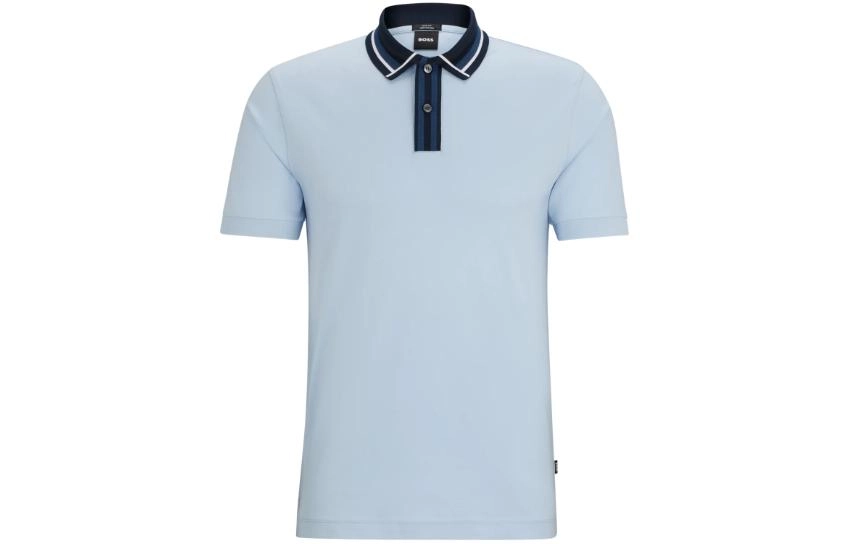 HUGO BOSS Mercerised-Cotton Slim-Fit Polo Shirt With Contrast Stripes Polo