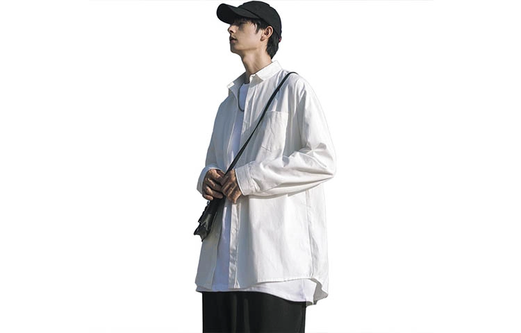 @港仔文艺男 纯色宽松工装长袖衬衫 男款