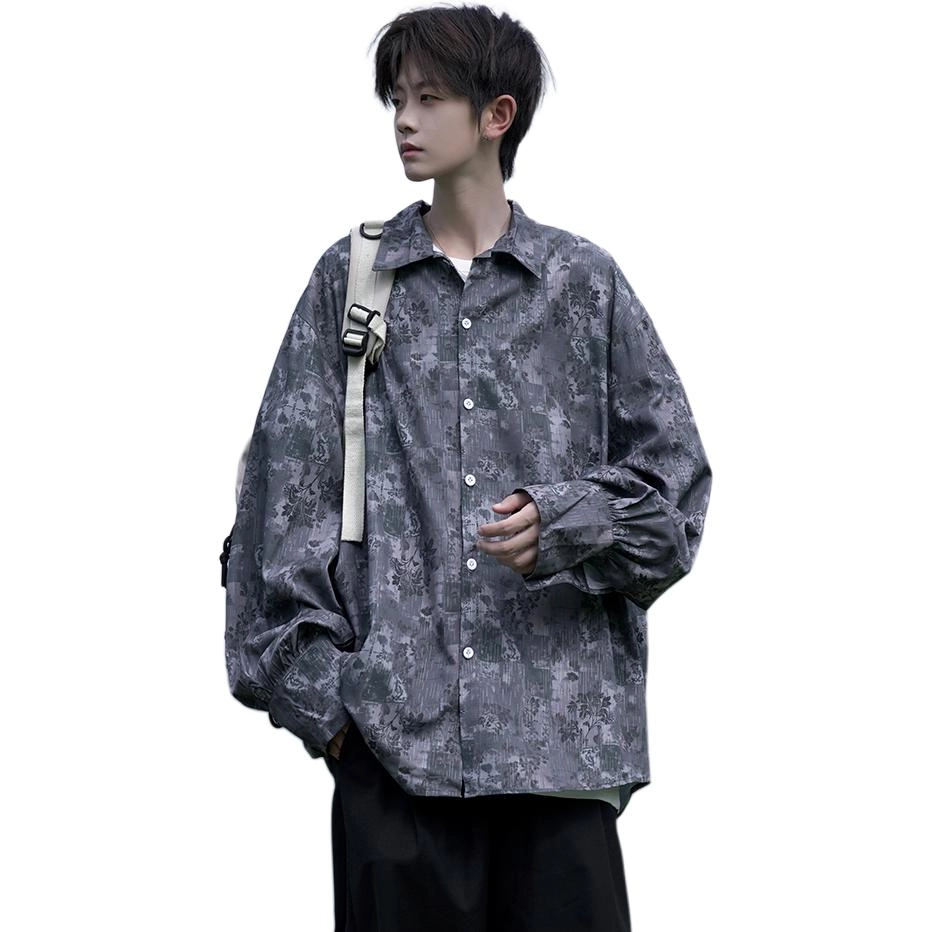 轻迎 宽松简约大码港风长袖衬衫 男款