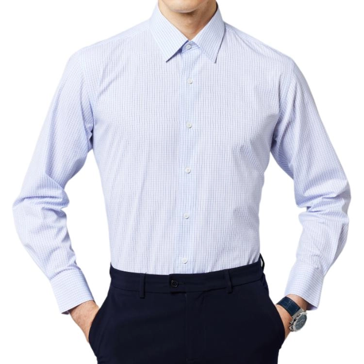 佛朗尼·齐拉 格纹商务休闲长袖衬衫 男款 蓝格