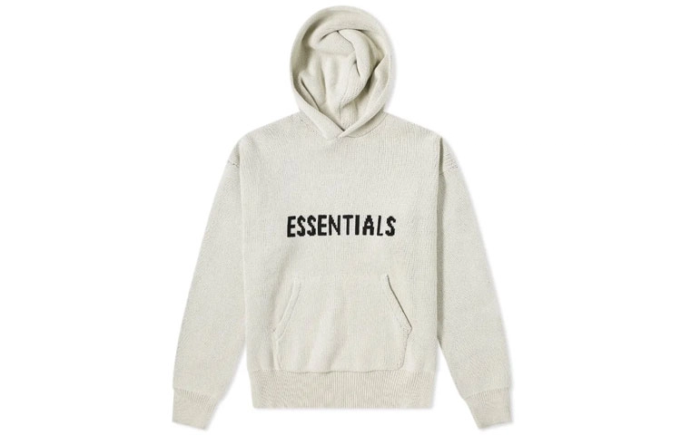 Fear of God Essentials FW21 Knit Hoody Light Heather Oatmeal Logo