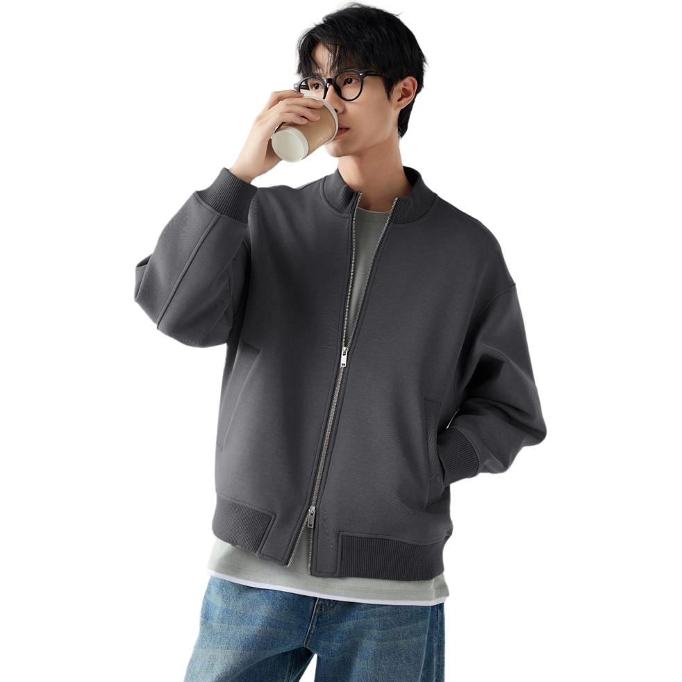 棉先生 宽松落肩拉链纯色卫衣 男款