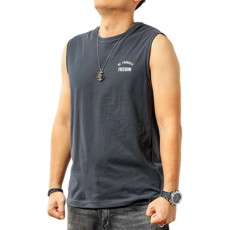 季言 美式运动健身坎肩无袖透气汗衫背心 男款 灰色