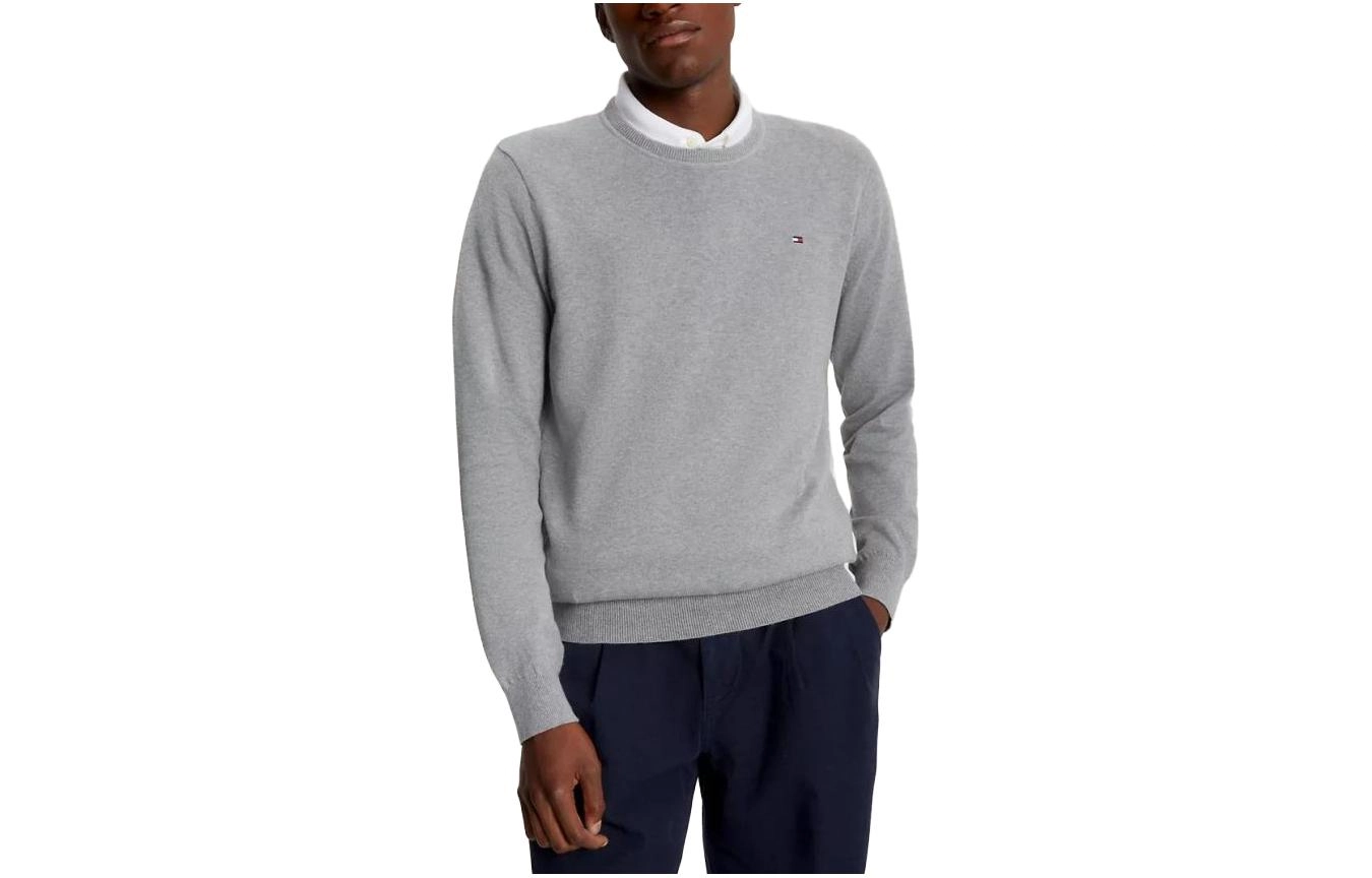 Tommy Hilfiger FW23 Solid Crewneck Sweater Sweaters Grey Heather Logo