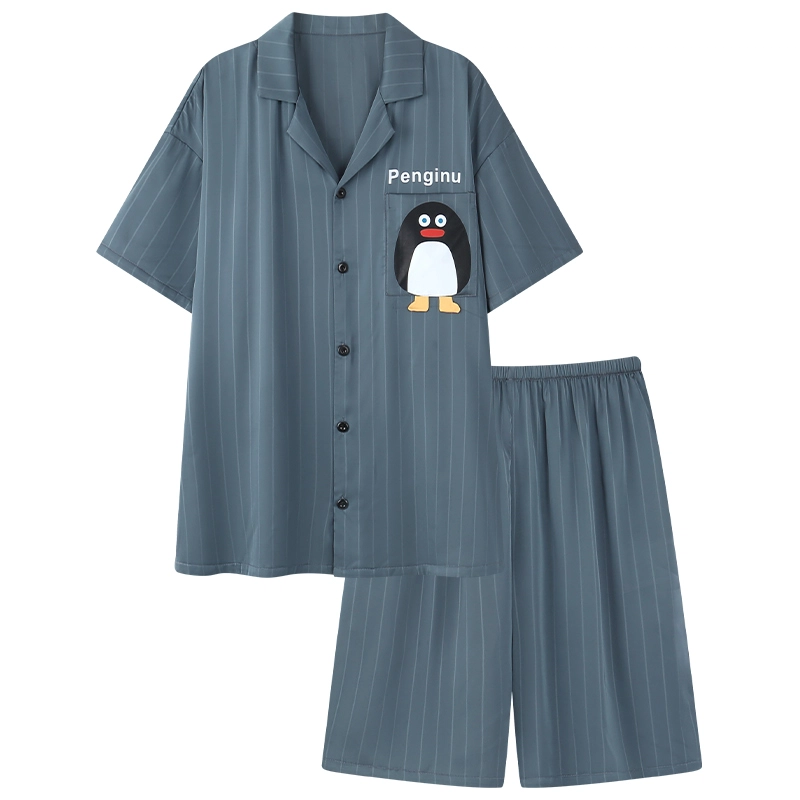 俏霓桐 简约可爱卡通休闲舒适凉感家居服可外穿睡衣套装 男款 图色