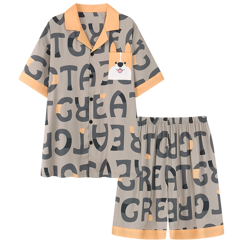 俏霓桐 时尚简约休闲可爱卡通舒适凉感家居服可外穿睡衣套装 男款 图色