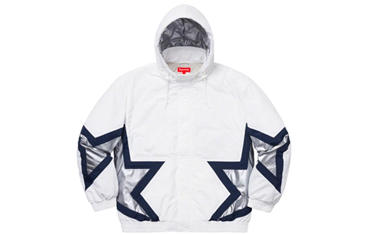 Supreme SS19 Stars Puffy Jacket White logo