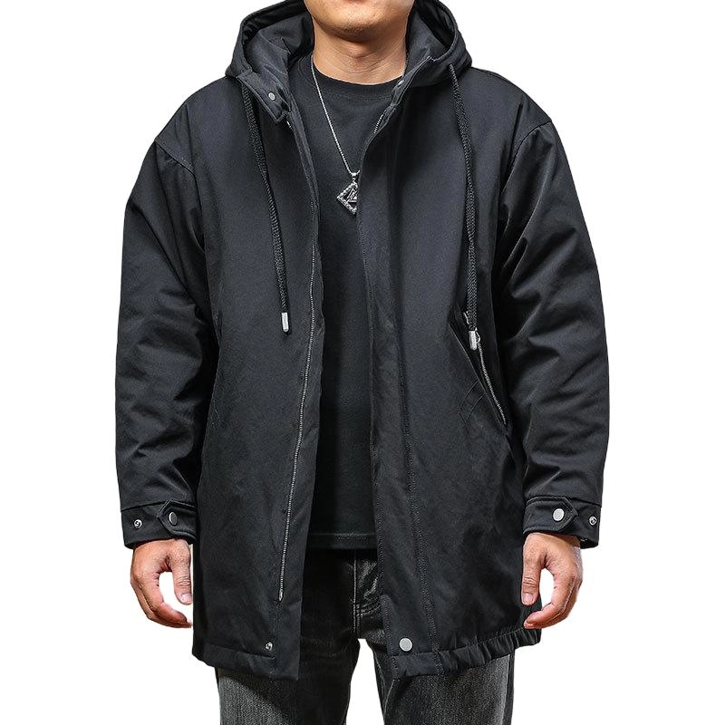 季言 高级感中长款连帽外套加厚保暖棉服 男款