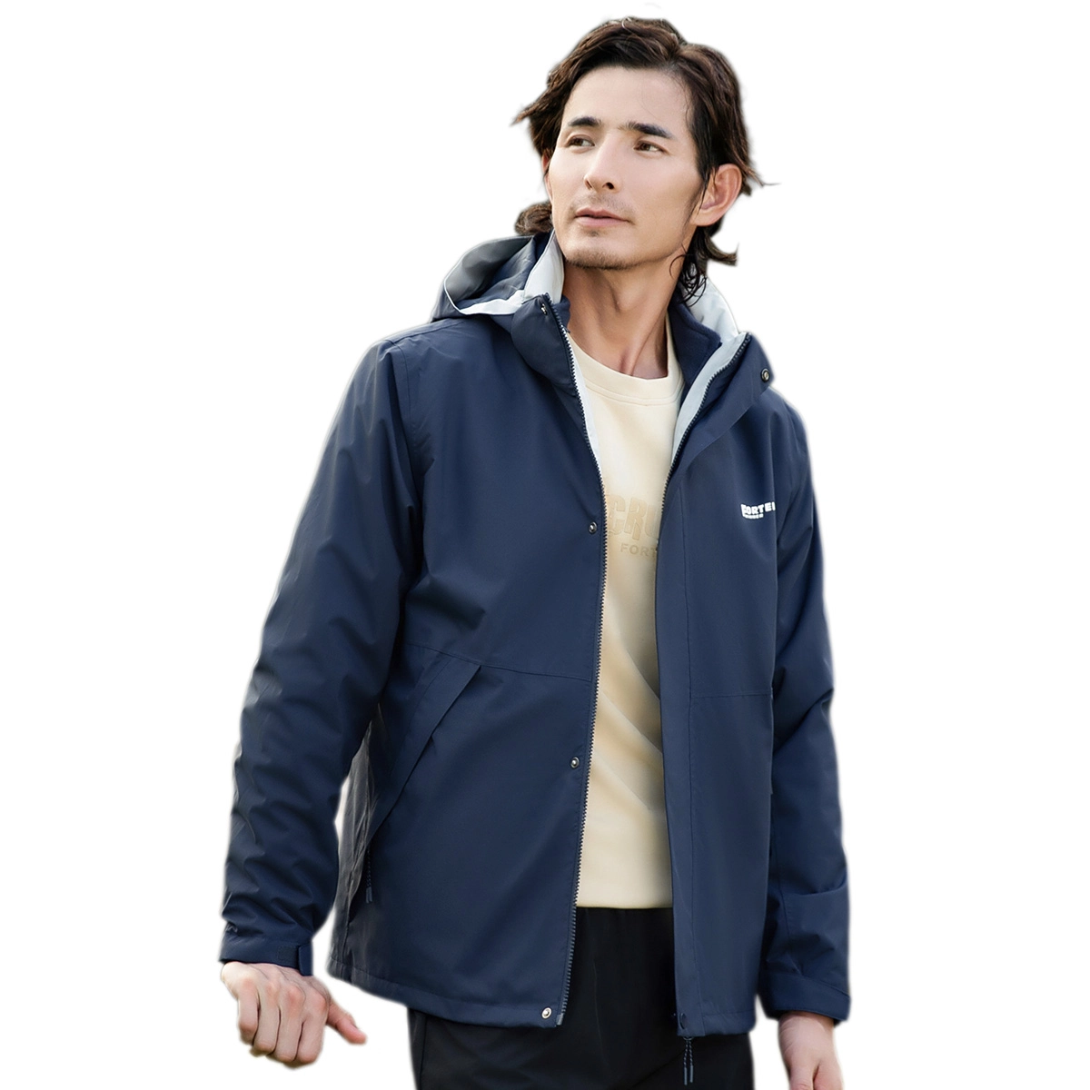 富铤 三合一内胆防风保暖纯色户外山系机能风连帽夹克外套 男款