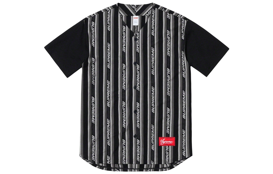 Supreme SS19 Jacquard Logo Baseball Jersey Black logo
