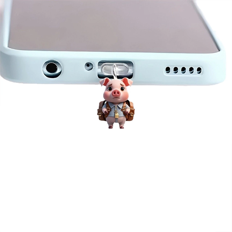 零界 萌萌小猪 创意手机防尘塞 小书包可爱时尚潮流装饰 亚克力 挂件 男女同款情侣款