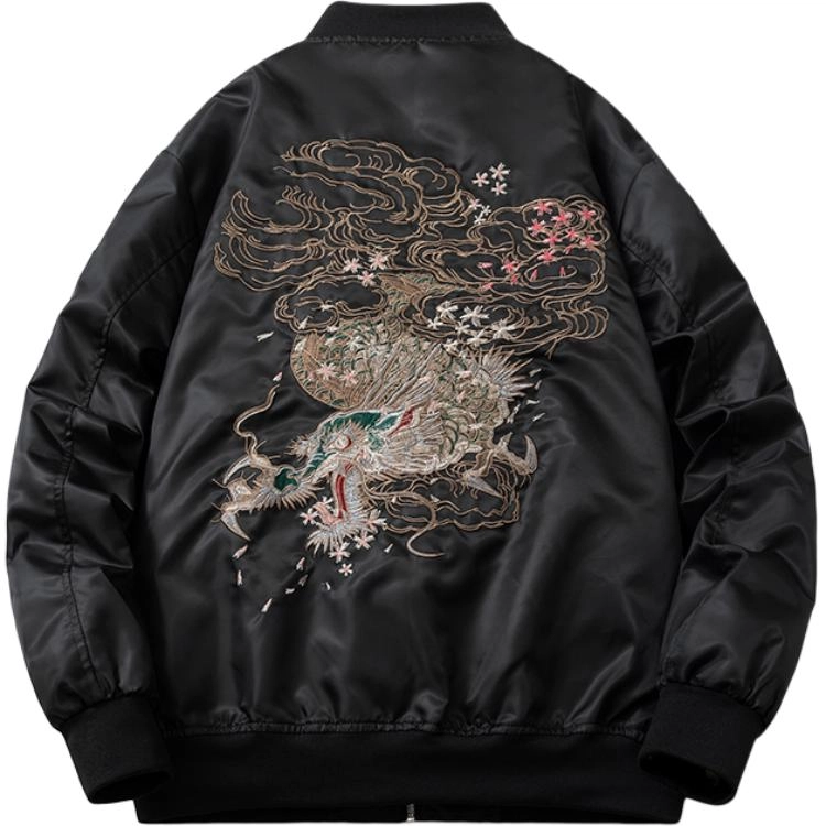 玉儿恋 秋冬中国风重工刺绣外套飞行员夹克情侣宽松加厚棒球服棉服 男女同款 黑色