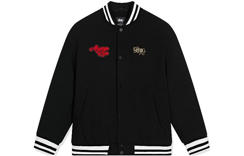 乔丹 字母条纹单排扣长袖保暖棒球服 男款 黑色