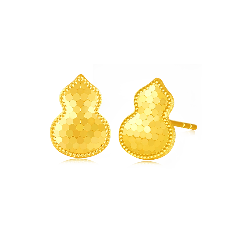 雅生珠宝 爆闪龙鳞葫芦耳饰 福禄吉祥 平安顺遂 #好运 足金 按克计价 黄金耳钉 女款