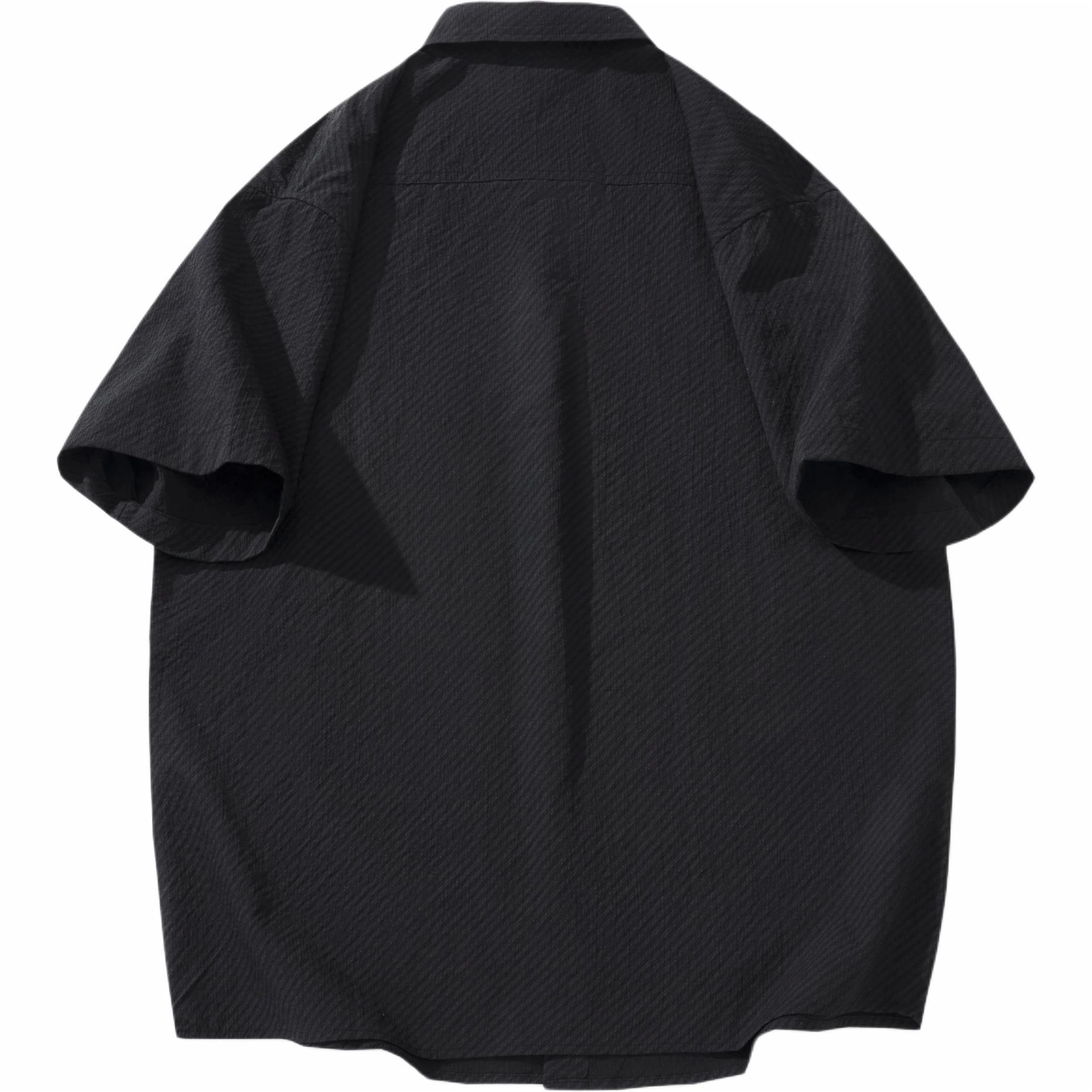 希越 薄款宽松休闲百搭痞帅翻领短袖衬衫 男款 黑色
