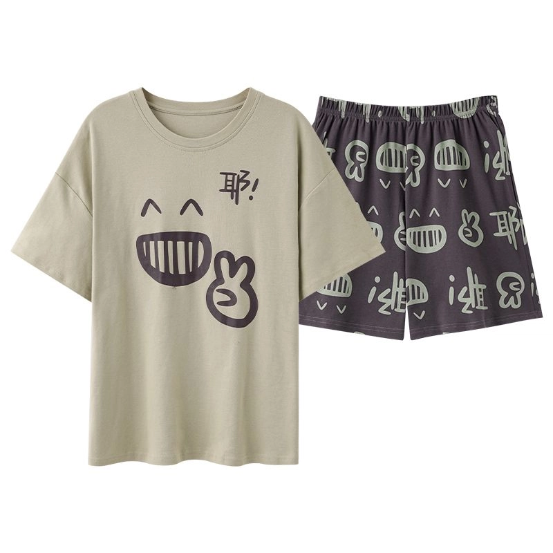 细舍 可爱卡通短袖休闲家居服睡衣套装 女款 抹茶色