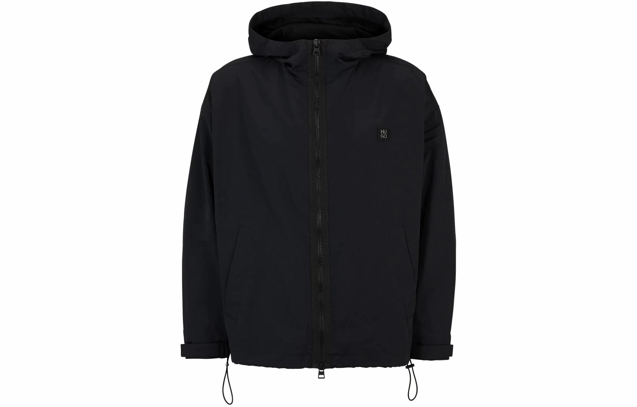 HUGO BOSS WATER-REPELLENT HOODED WINDBREAKER WITH STACKED-LOGO BADGE