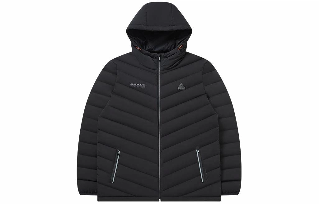 匹克 纯色轻薄连帽拉链运动羽绒服 男款 黑色
