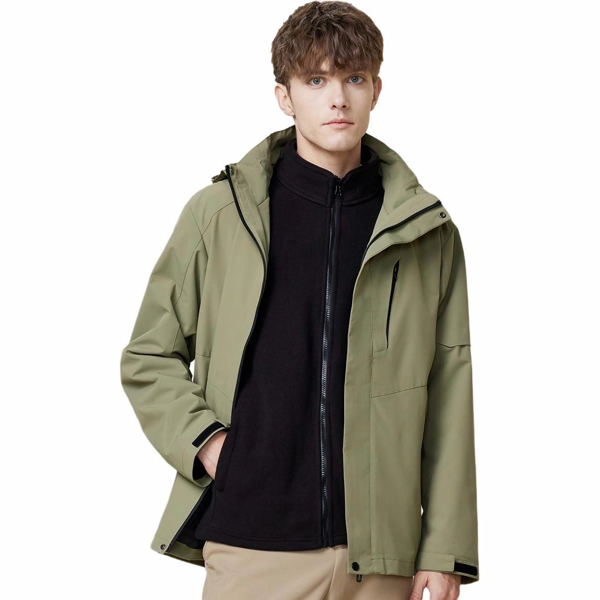 红豆 一衣三穿户外工装摇粒绒内胆连帽登山服休闲保暖夹克外套 男款