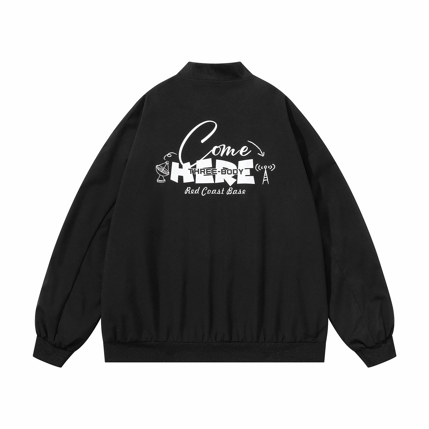 三体 红岸基地系列 美式复古简约基础款潮牌时尚学生多巴胺棒球服字母印花棒球领开衫百搭飞行服飞行员夹克外套 男女同款