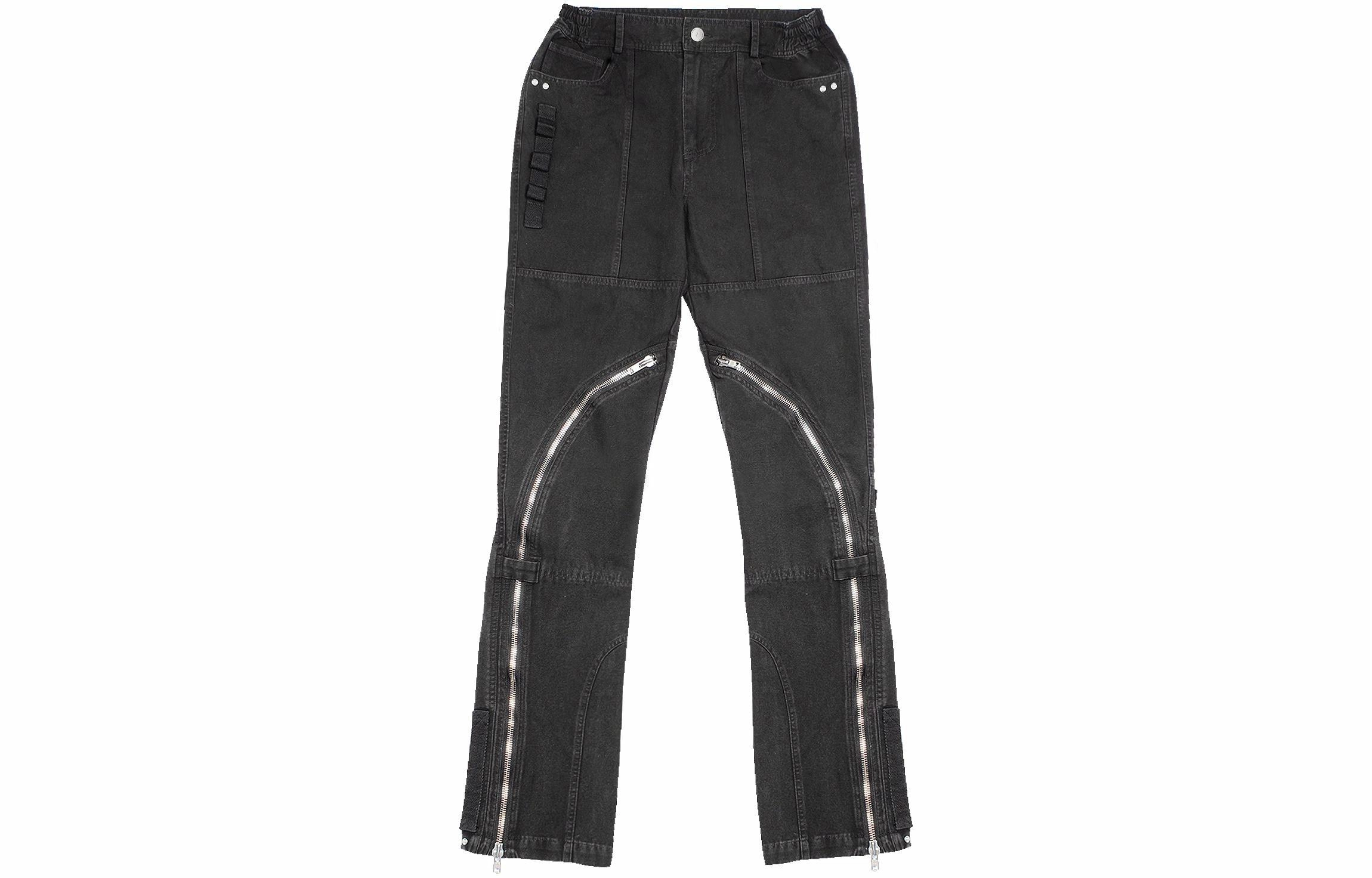 FARFROMWHAT FW22 Far Curve Zip Slim Pants-washed Black