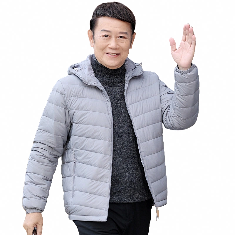 雅鹿 轻薄系列 纯色连帽拉链长袖短款羽绒服 男款 雾兰