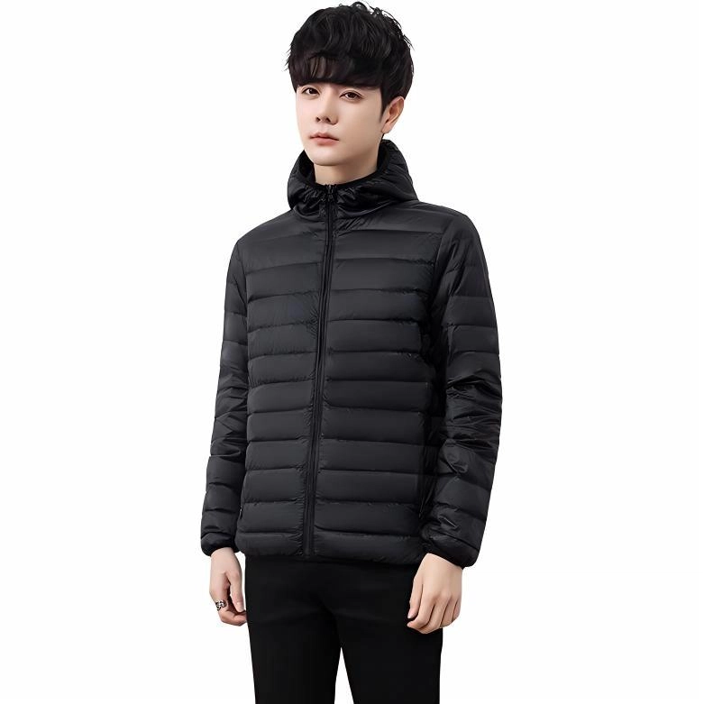 雅鹿 纯色连帽拉链薄款短款长袖羽绒服 男款