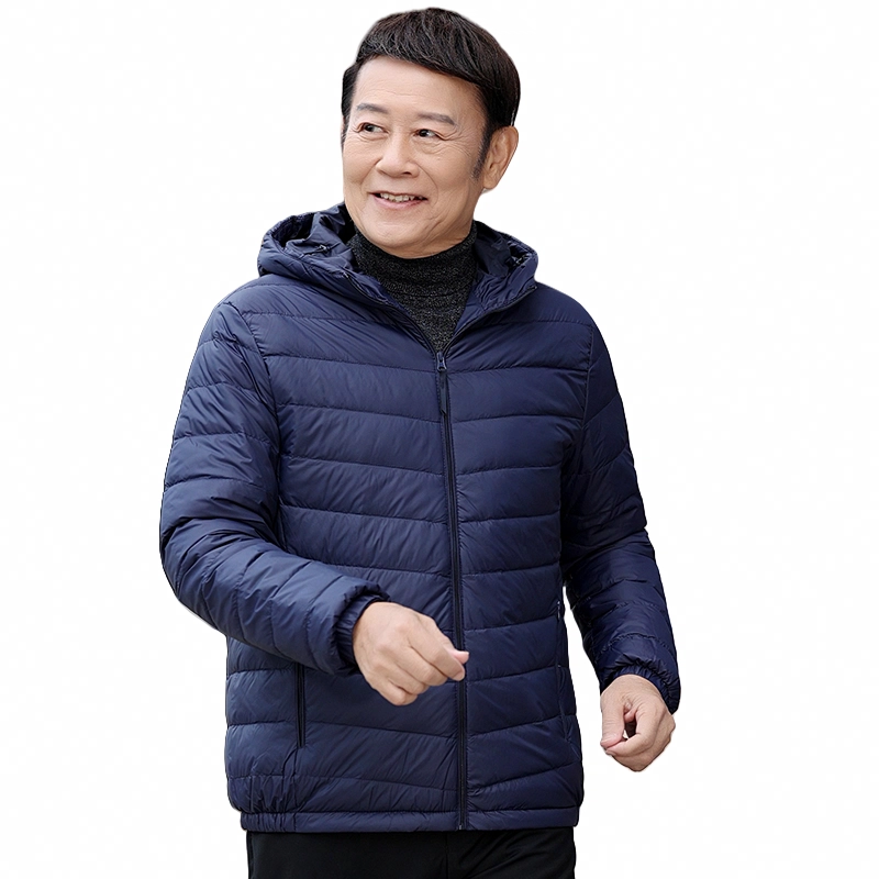 雅鹿 轻薄系列 纯色连帽拉链长袖短款羽绒服 男款 雾兰