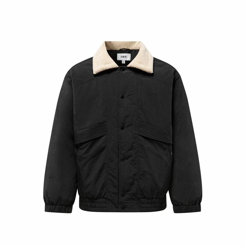 森马 中长款拼接仿羊羔绒翻领夹克宽松三防外套羽绒服 男款