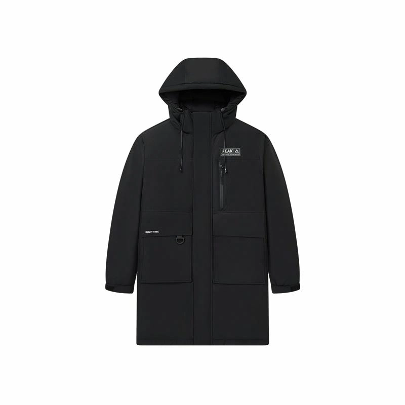 匹克 驭雪系列 三防科技中长款羽绒服冬季户外防水防油防污连帽羽绒服  男女同款 黑色