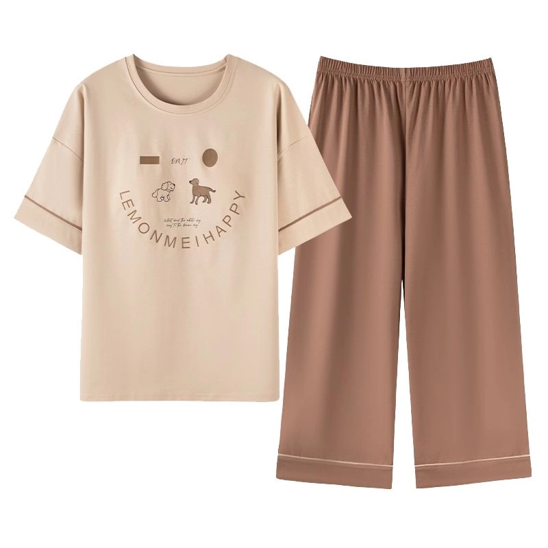 细舍 薄款卡通可爱短袖家居服睡衣套装 女款