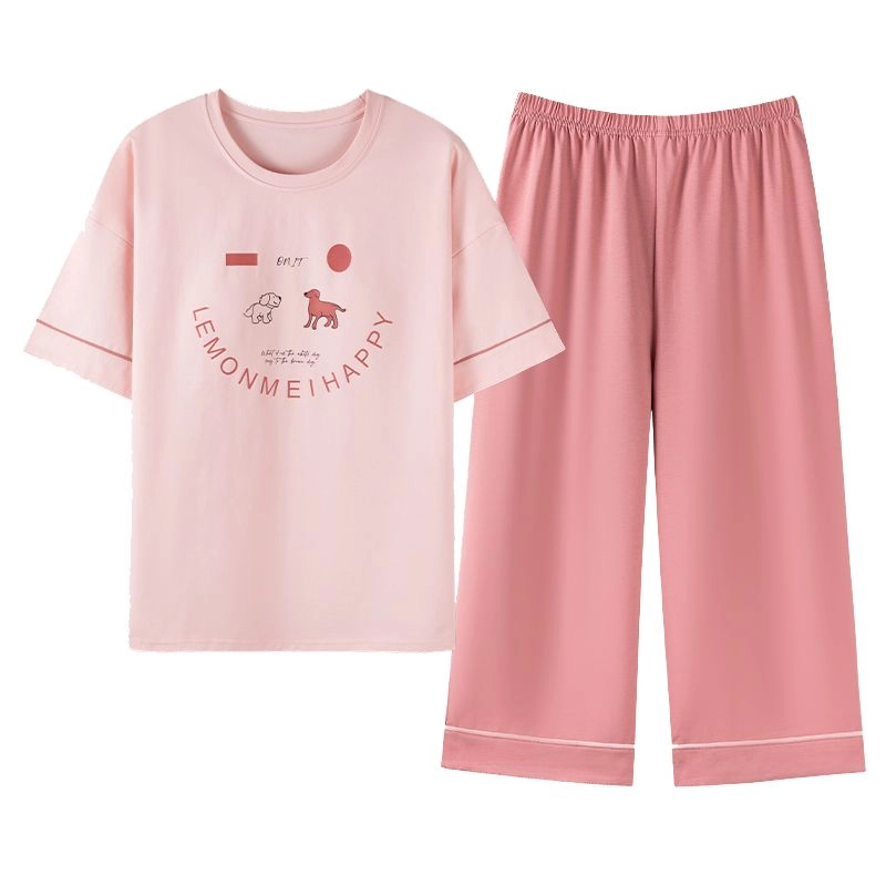 细舍 薄款卡通可爱短袖家居服睡衣套装 女款