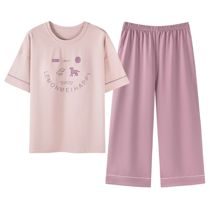 细舍 薄款卡通可爱短袖家居服睡衣套装 女款