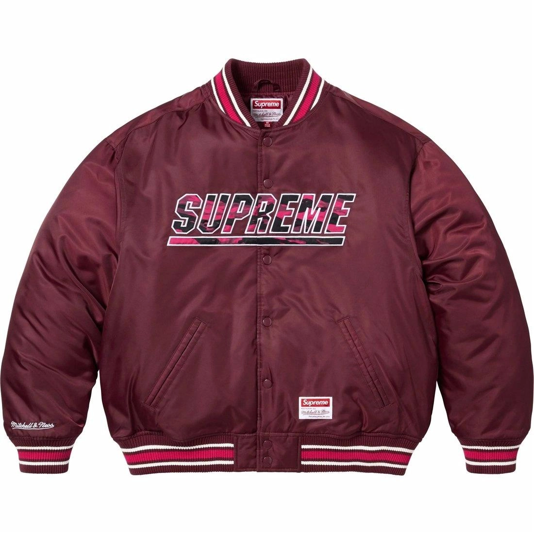 Supreme x Mitchell Ness SS25 WEEK1 Camo Logo Varsity Jacket