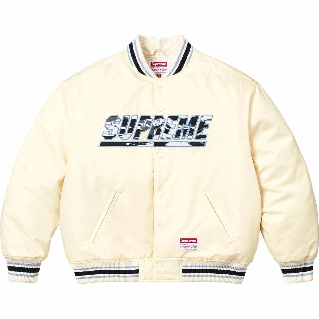 Supreme x Mitchell Ness SS25 WEEK1 Camo Logo Varsity Jacket