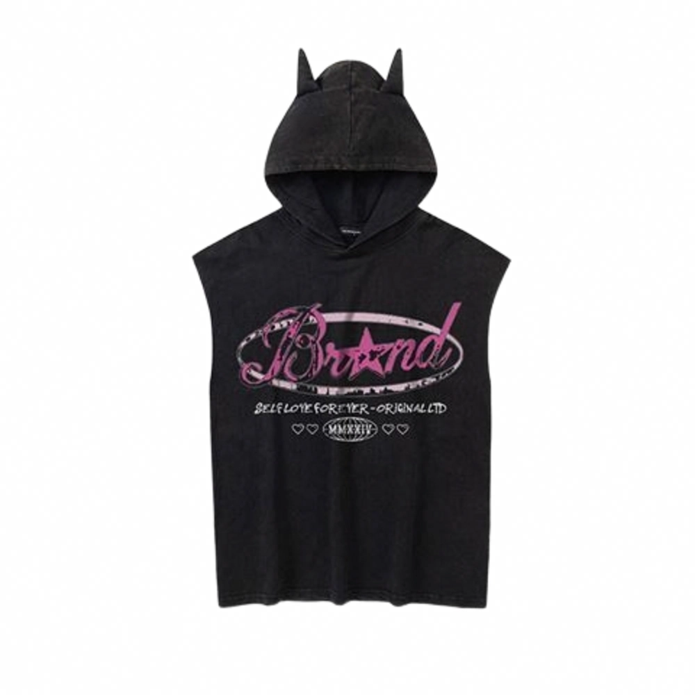 费尔岛上的猫 美式高街字母印花连帽宽松运动背心 男款