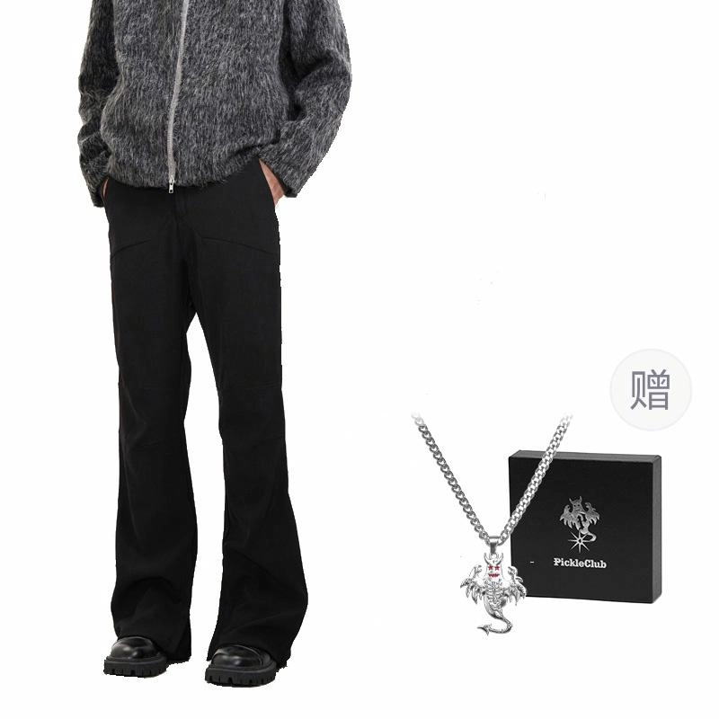 梁拌泡菜 设计感分割打褶纯色休闲裤 男女同款