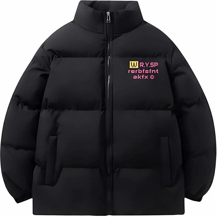 极限涡轮 美式街头风立领宽松潮牌小众设计保暖面包服舒适个性字母纯色厚款时尚休闲棉服 男女同款 黑色