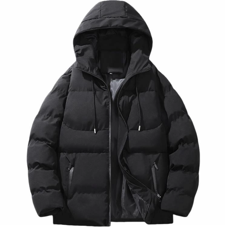 玉儿恋 简单大方挡风保暖外套连帽棉服 男款 黑色
