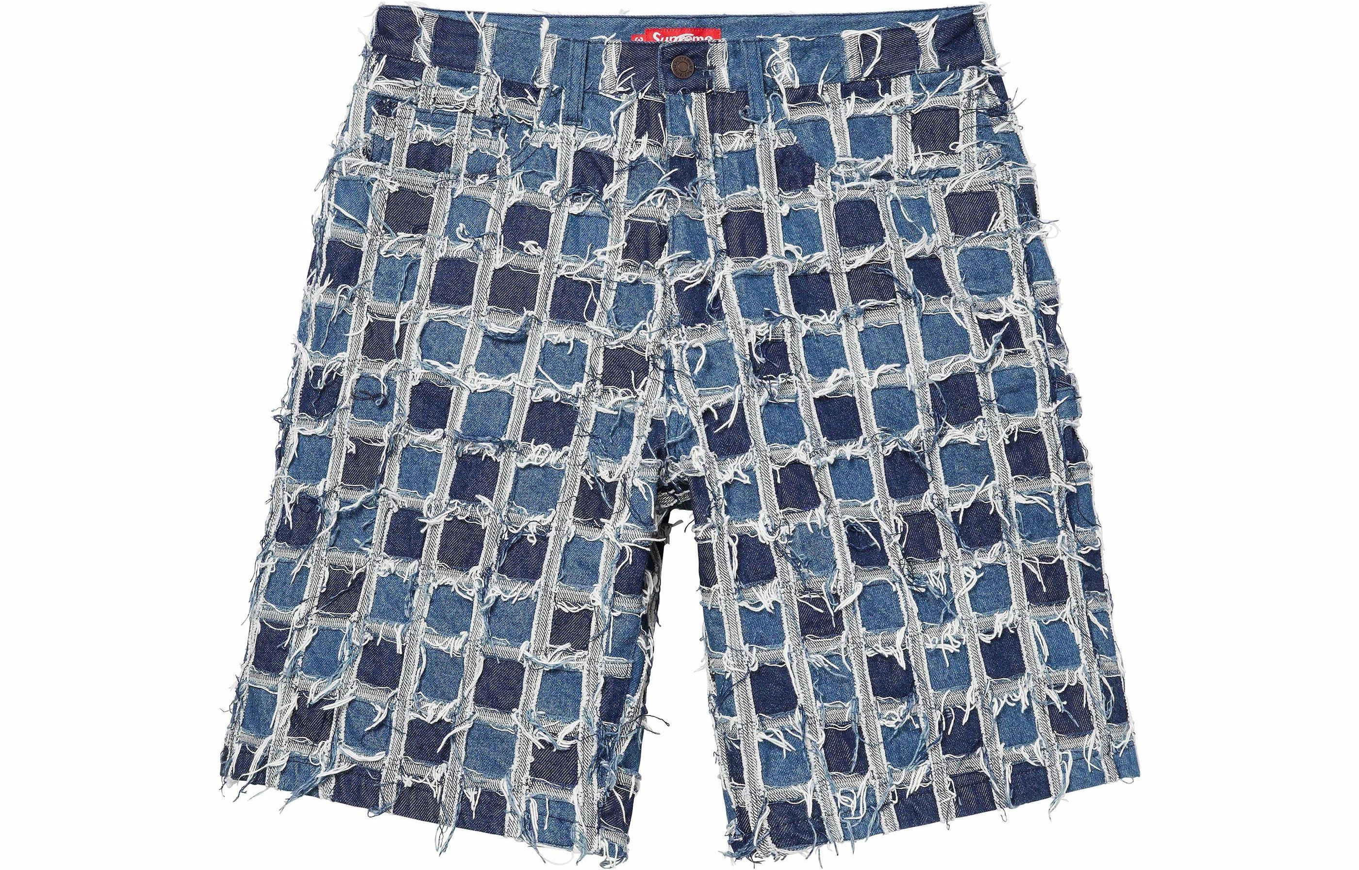 Supreme SS23 WEEK16 FRAYED PATCHWORK BAGGY DENIM SHORT logo