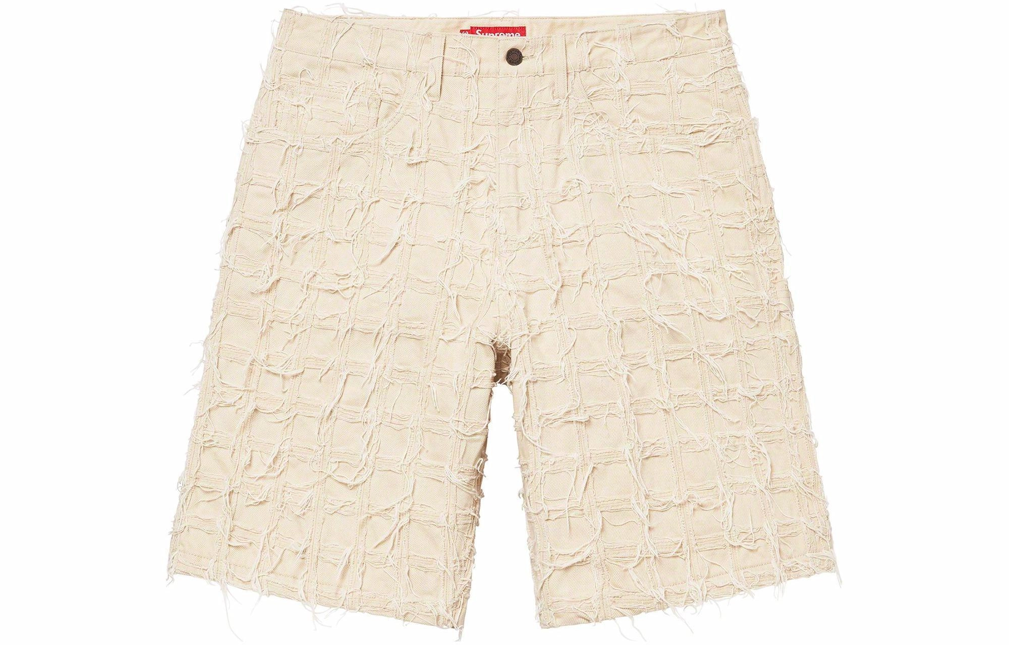 Supreme SS23 WEEK16 FRAYED PATCHWORK BAGGY DENIM SHORT logo