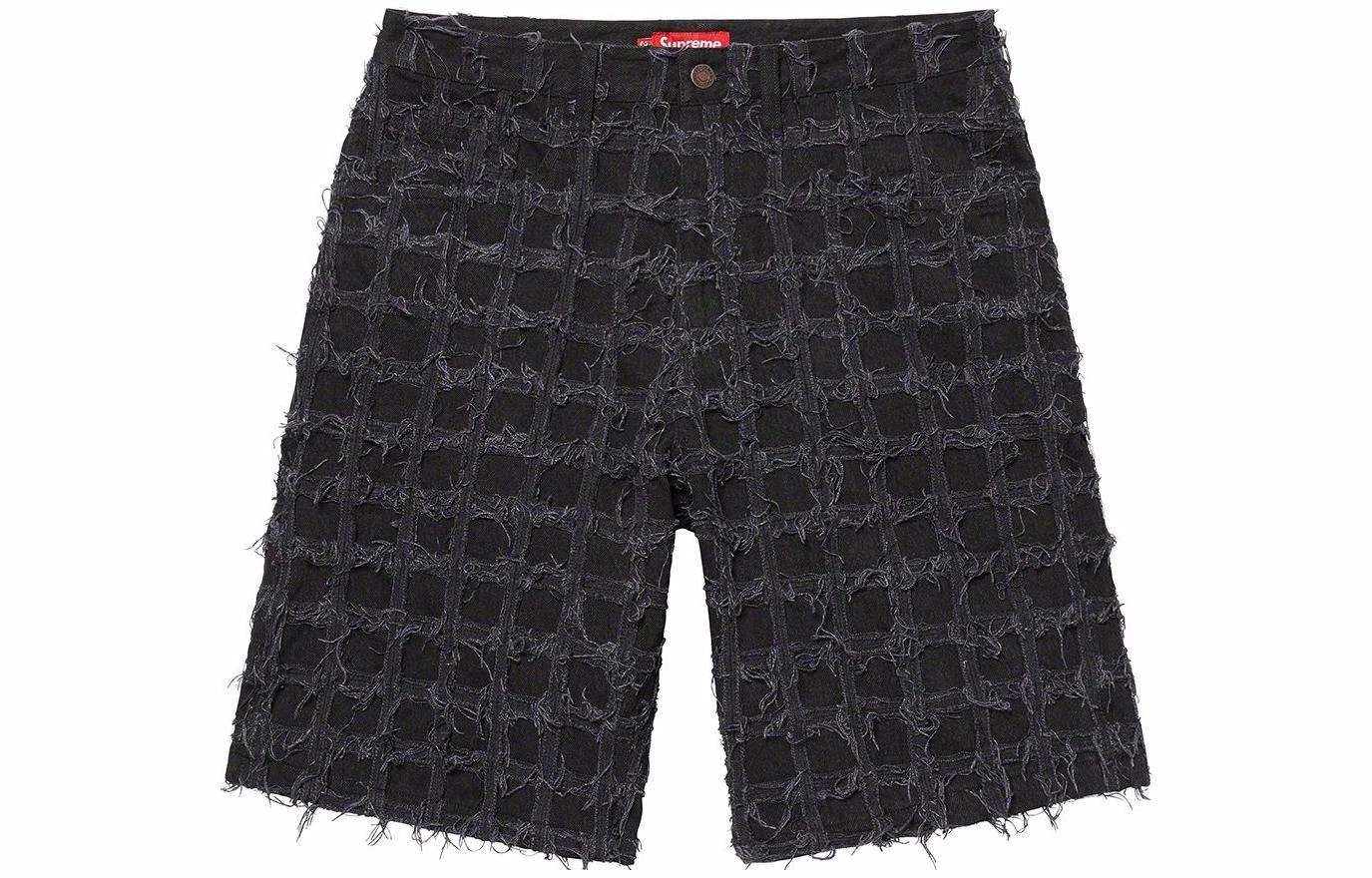 Supreme SS23 WEEK16 FRAYED PATCHWORK BAGGY DENIM SHORT logo