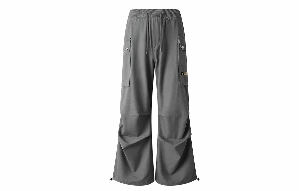 冰飞 美式嘻哈街头字母立体胶印宽松直筒裤大口袋伞兵裤潮流百搭阔腿拖地裤户外技能工装休闲裤 男女同款