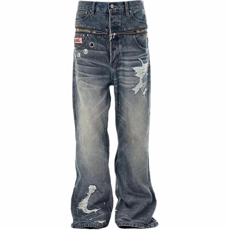 GLACIERBOY ZIPPER WASHED BAGGY JEANS